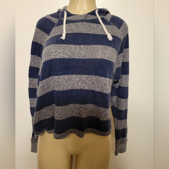 Roxy Medium Striped Blue Gray Pull Over  Women's Hoodie - Picture 1 of 3